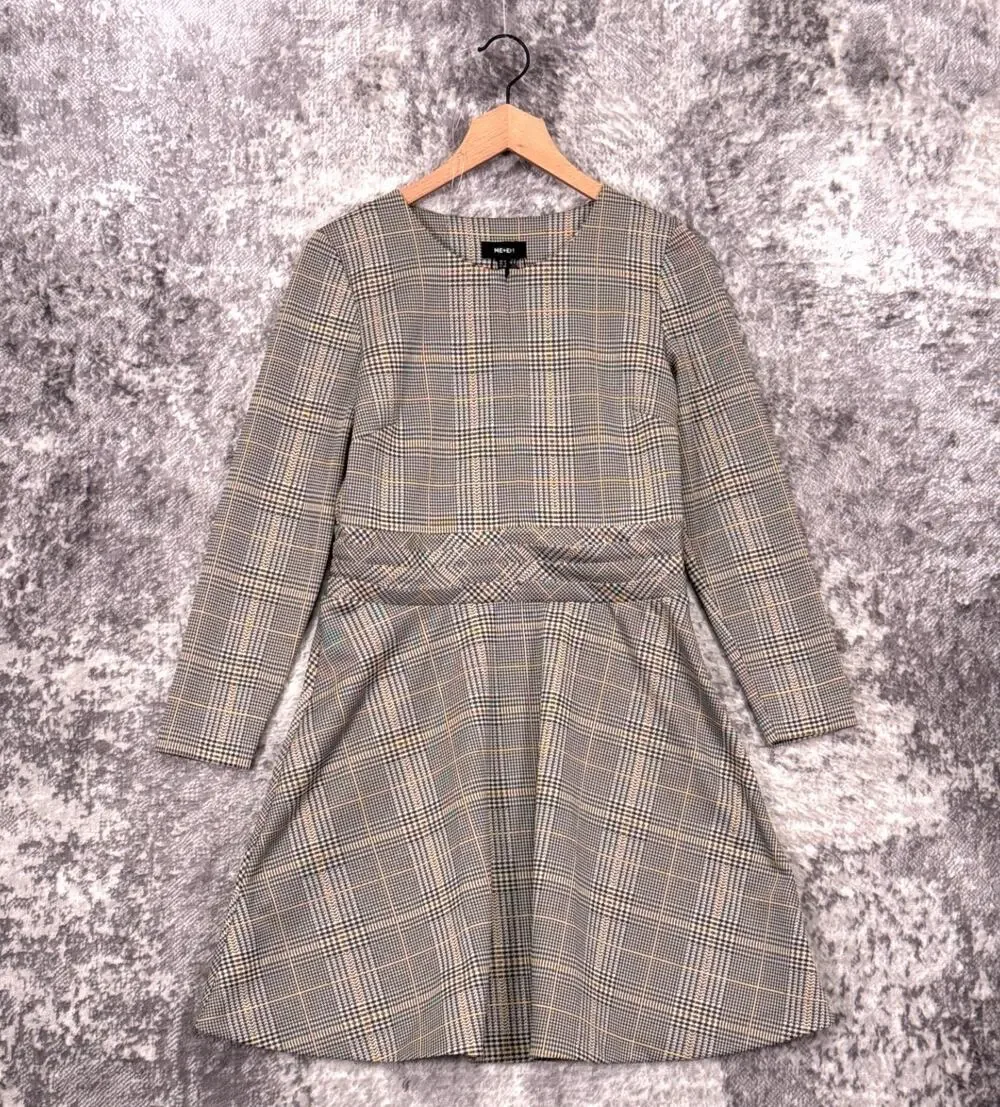 New ME+EM Dress US 8 Womens Plaid Knit Long Sleeve Mini Academia